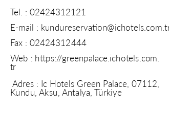 Ic Hotels Green Palace iletiim bilgileri
